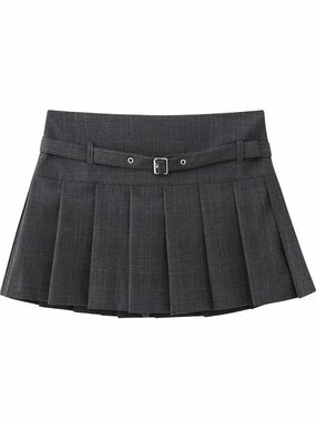 Zara Charcoal Pleated Mini Skirt with Slim Belt